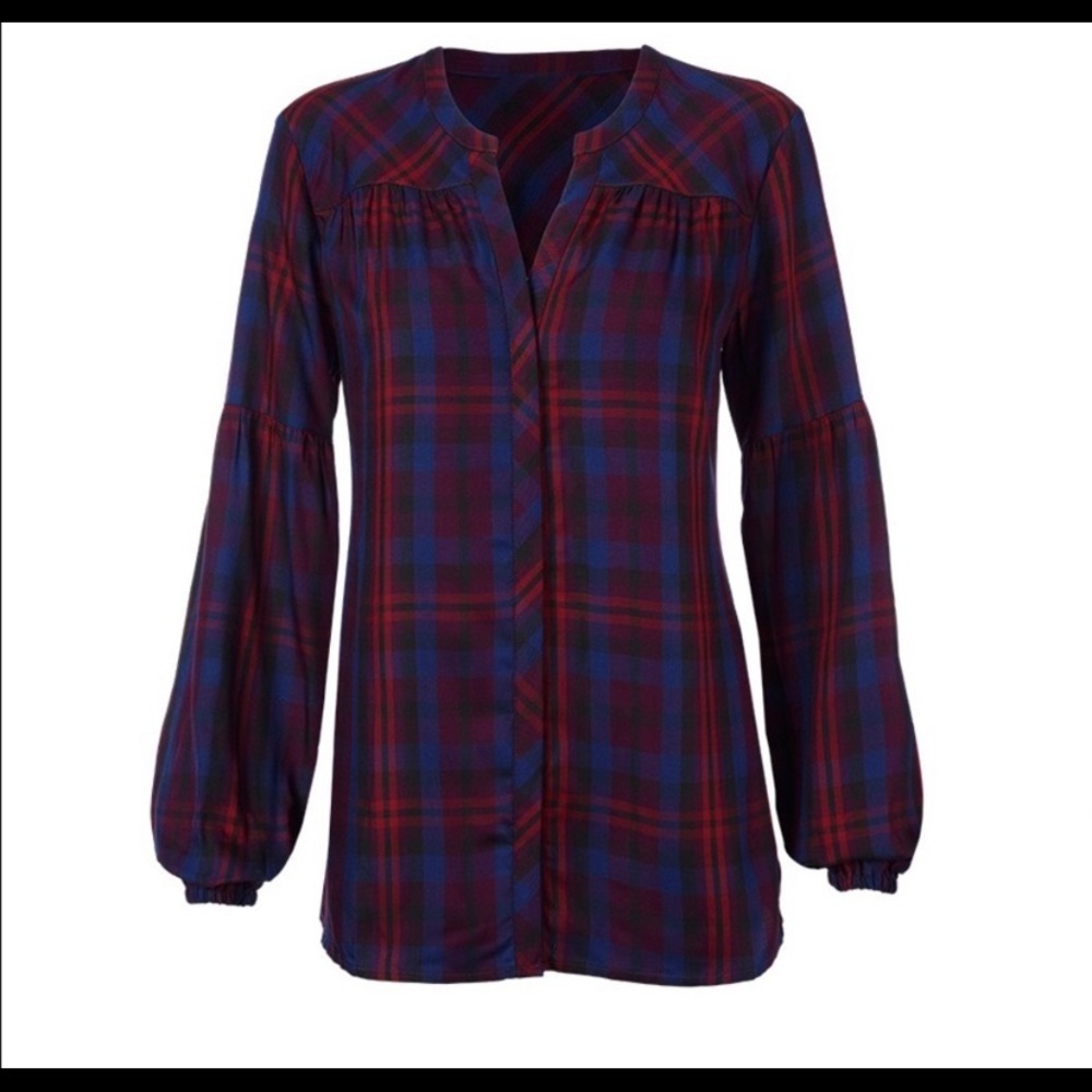CAbi Caroling Plaid blouse sz S small Excellent condition